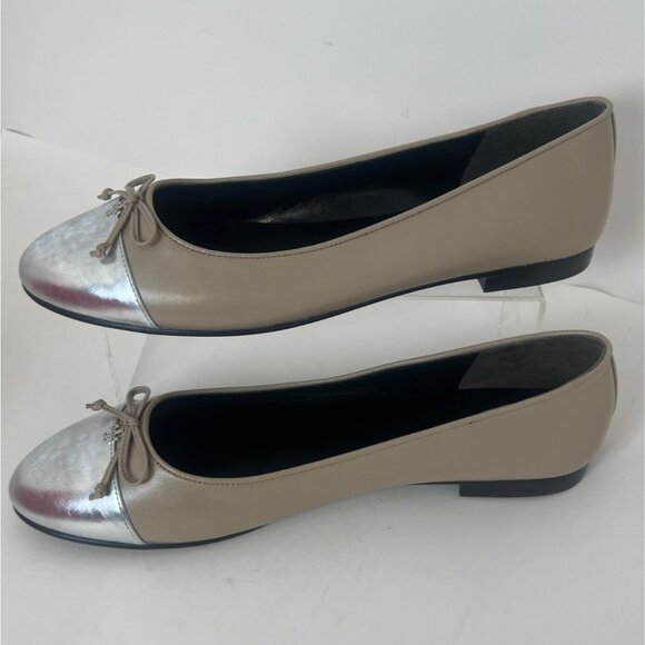 Tory Burch Cap-Toe Ballet Flats Oyster Silver Leather Womens Flats Size 11 - Picture 6 of 10